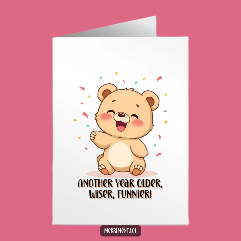 Free Printable Birthday Card: Giggling Bear Cub Confetti for a Funny Downloadable Gift