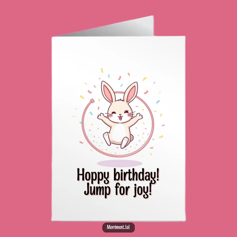 Free Printable Cheerful Rabbit Birthday Card: Joyful Leaping Animal Downloadable Gift