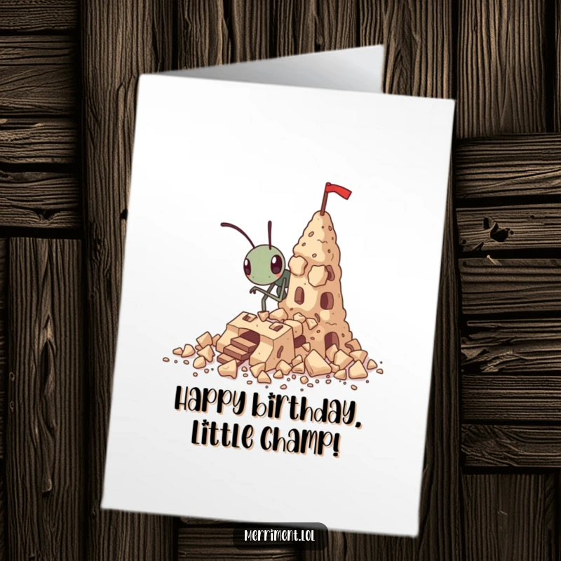 Funny Free Printable Birthday Card: A minuscule but determined ant diligently constructs a mighty fortress from scattered breadcrumbs.