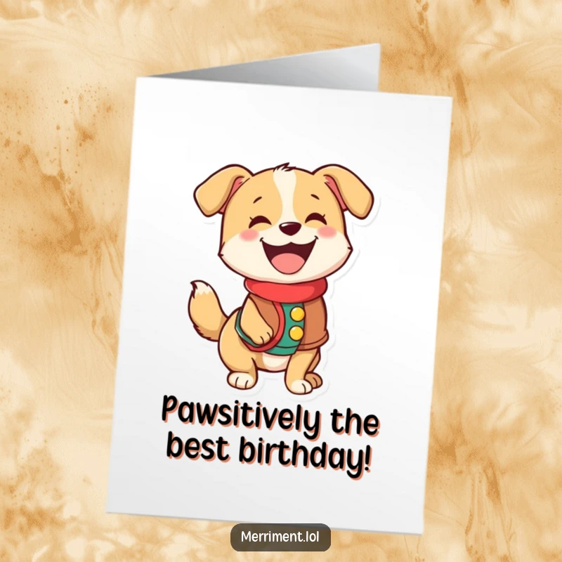 Funny Free Printable Birthday Card: A happy dog in a festive vest, wagging its tail wildly, perfect for a DIY gift.
