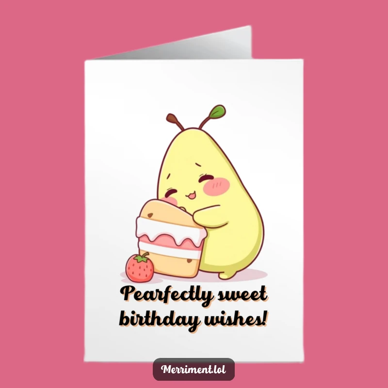 Free Printable Pear Birthday Card: Sneaky Cake Bite Downloadable Gift