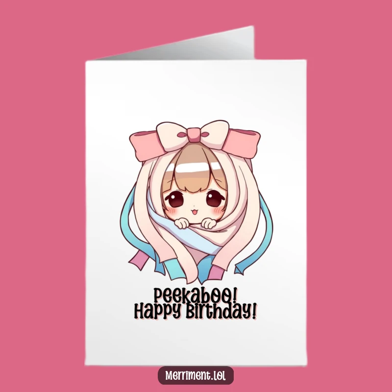 Free Printable Birthday Card: Ribbon Peeking Character Downloadable Gift!