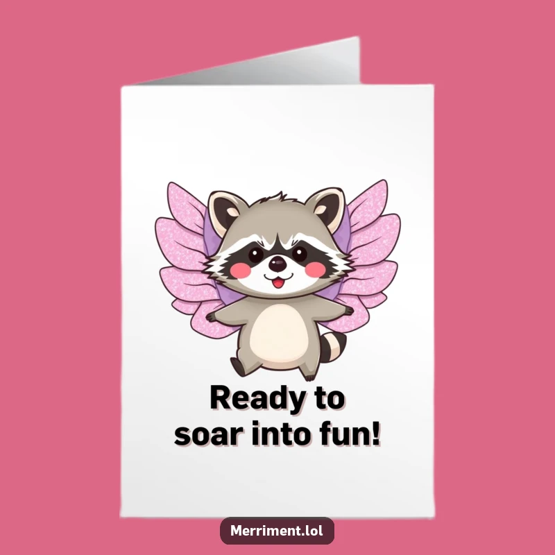 Free Printable Birthday Card: Flying Raccoon, Funny LOL Downloadable Gift