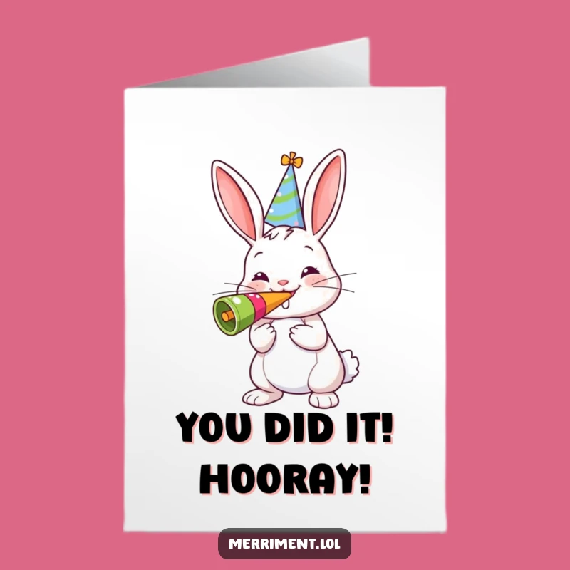 Free Printable Congrats Card: Funny Bunny Noisemaker Celebration - Downloadable Joy