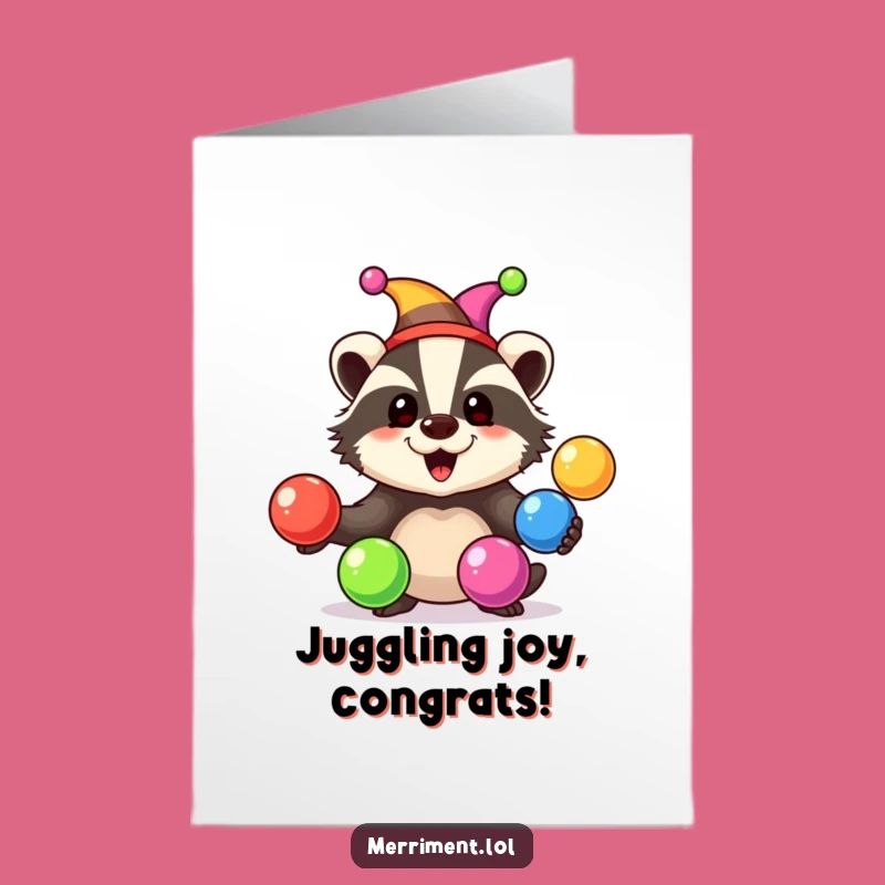 Free Printable Congrats Card: Jester Badger Juggling for a Joyful Downloadable Achievement Gift