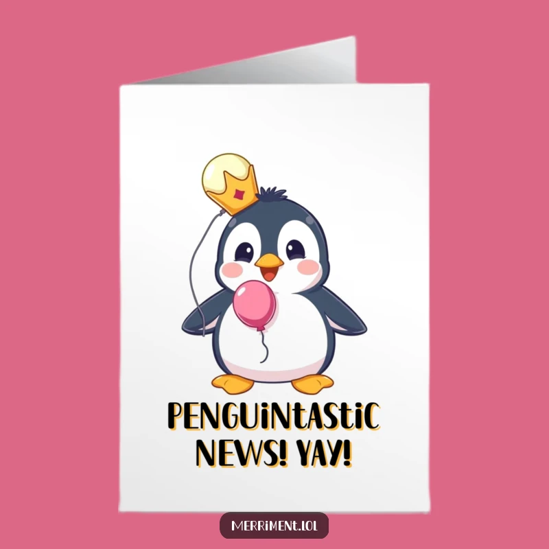 Free Printable Congrats Card: Penguin Crown Balloon - Royal Downloadable