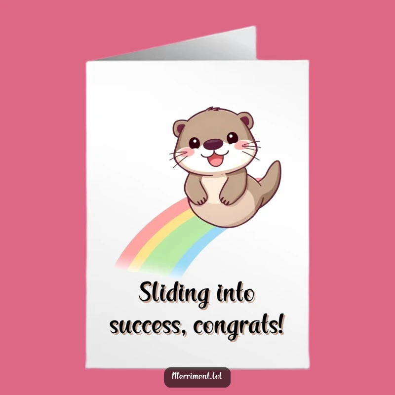 Free Printable Otter Congrats Card: Rainbow Ride Success Downloadable Gift