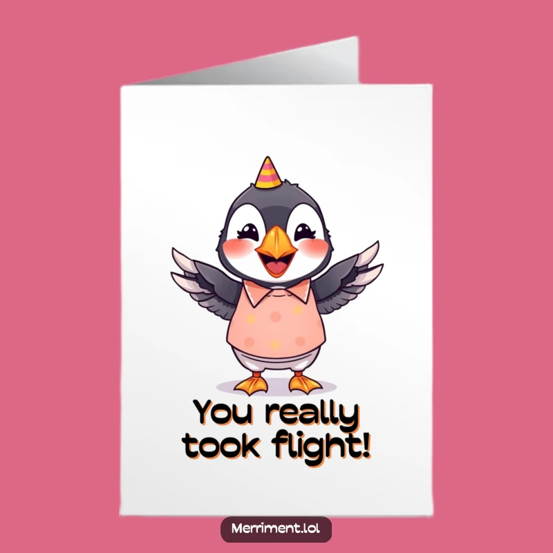 Free Printable Congrats Card: Grinning Puffin Party Shirt, Wiggle Greeting Downloadable Art Gift