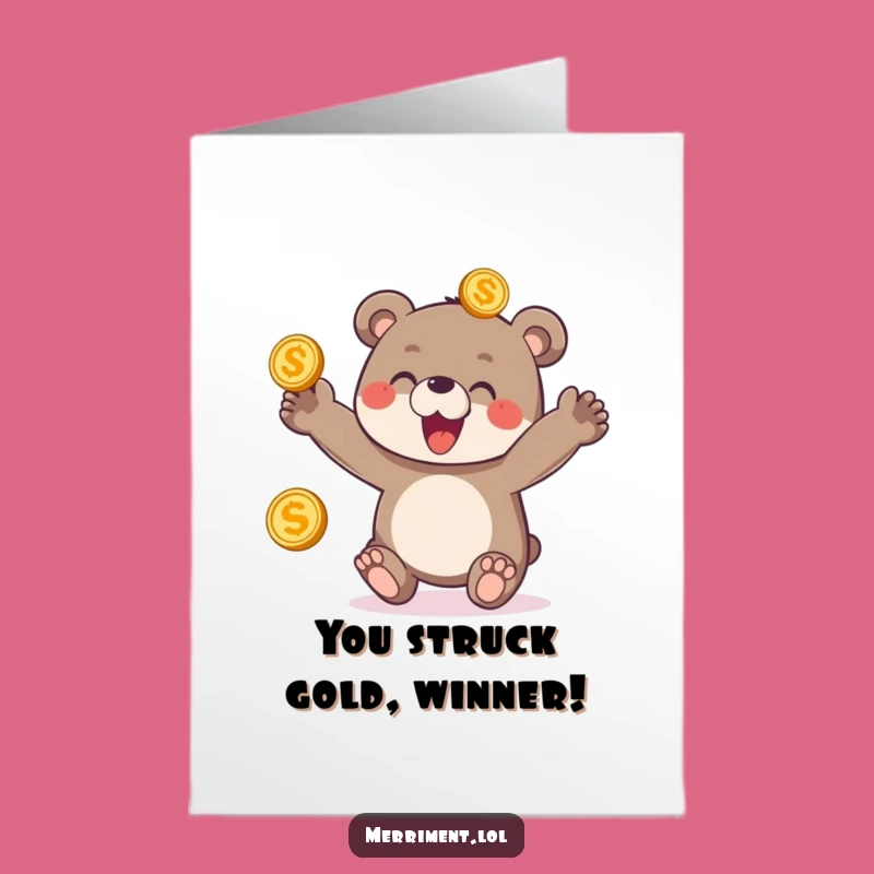 Free Printable Bear Cub Juggling Congrats Card: Golden Coins Downloadable Gift
