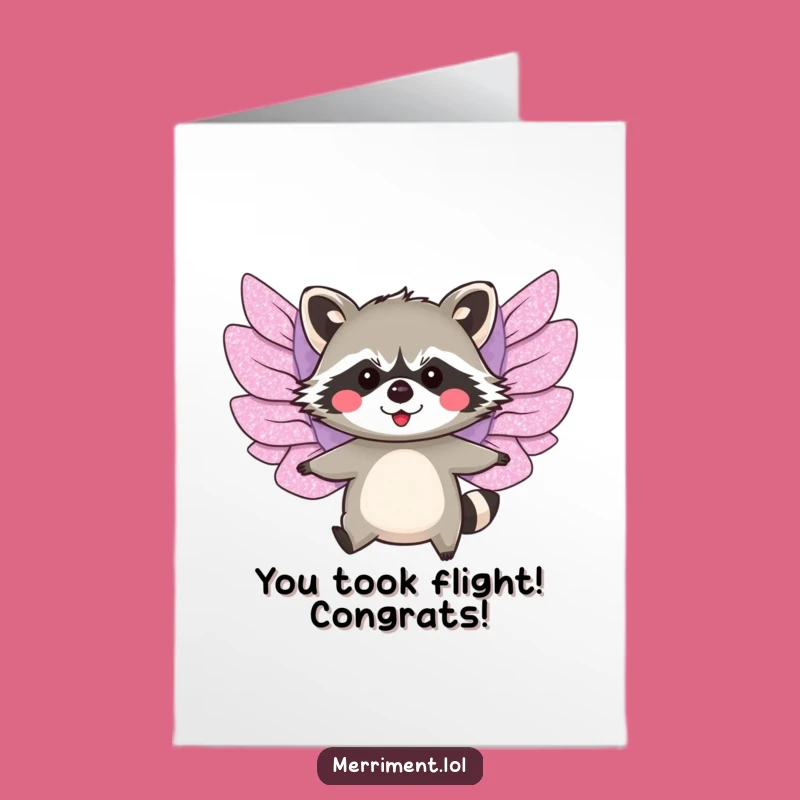 Free Printable Congrats Card: Flying Raccoon, Funny Downloadable Gift for Big Leaps