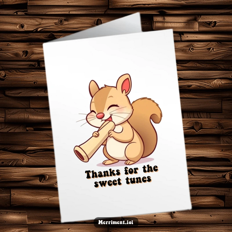 Funny Free Printable Thank You Card: Squirrel enthusiastically plays a giant kazoo, sending musical thanks your way.