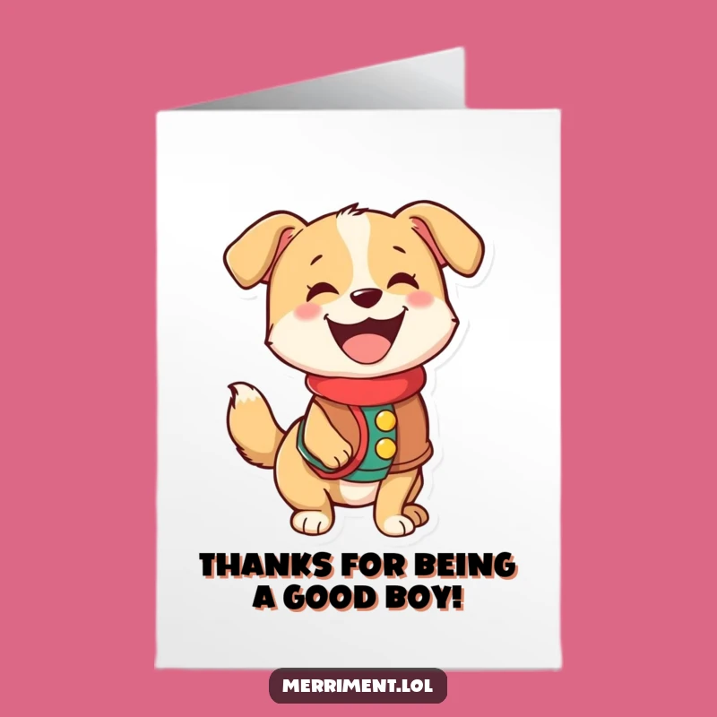 Free Printable Thank You Card: Happy Dog Vest, Wagging Tail Greeting Downloadable Gift