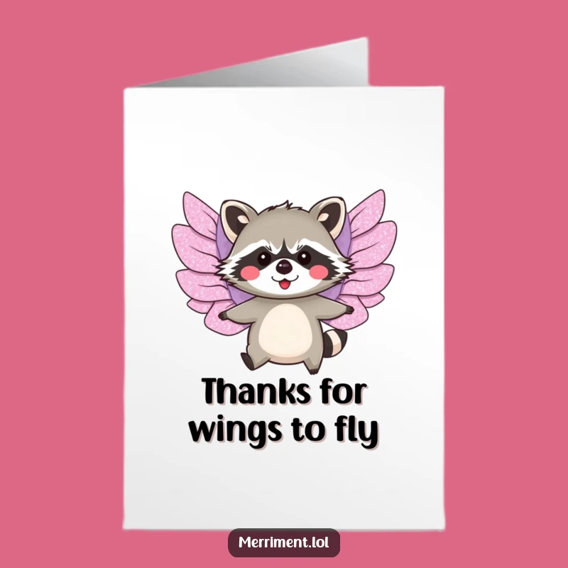 Free Printable Thank You Card: Flying Raccoon, Humorous Downloadable Gift