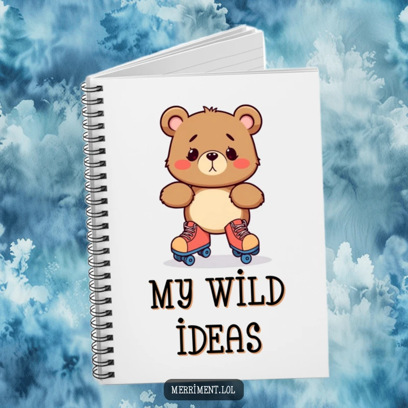 Funny notebook cover showing a bewildered bear character hilariously trying to skate, captured in a moment of pure, clumsy confusion.