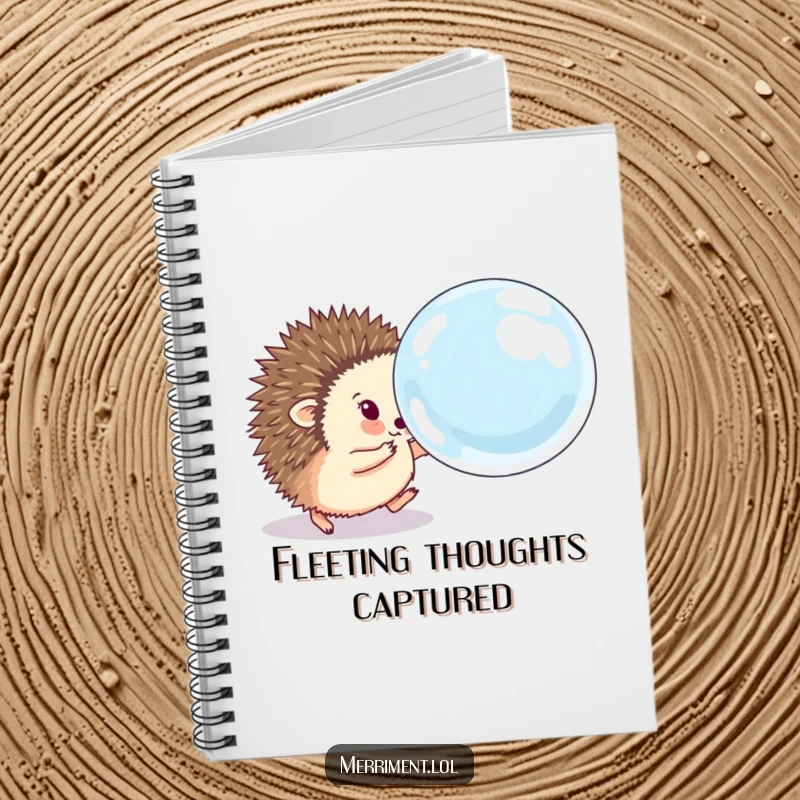 Funny hedgehog notebook featuring a fluffy animal eagerly chasing a comically large, bouncing soap bubble, inspiring creative and playful note-taking.