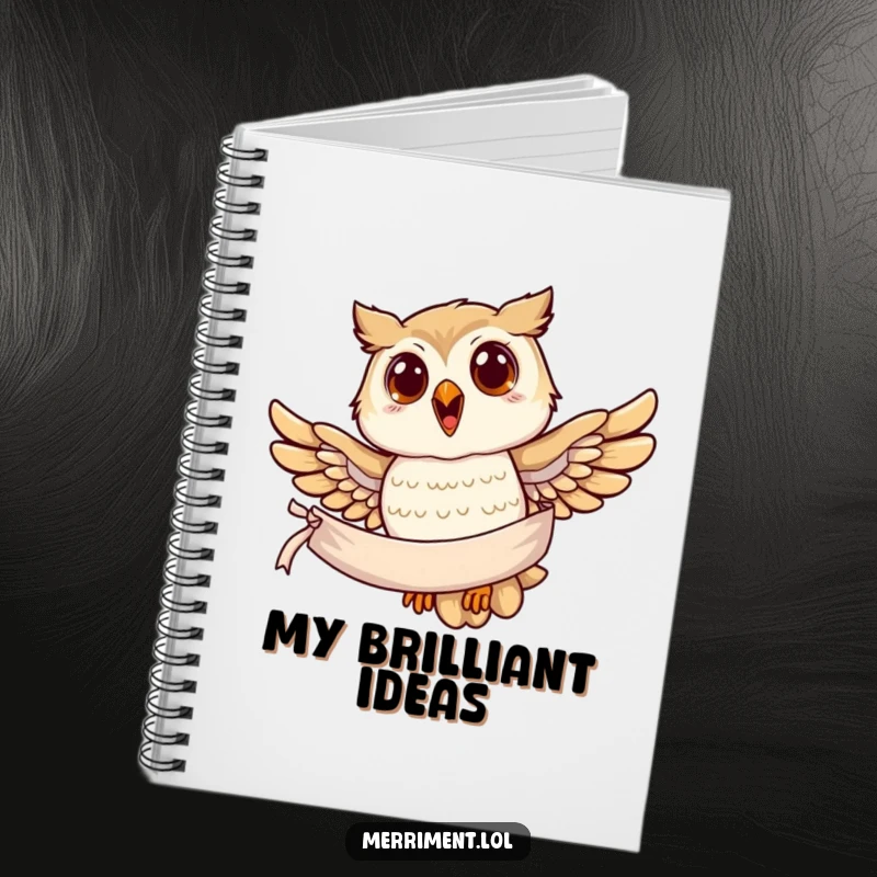 Funny owl notebook, a joyful owl soaring with a banner, perfect for notes and wise thoughts.