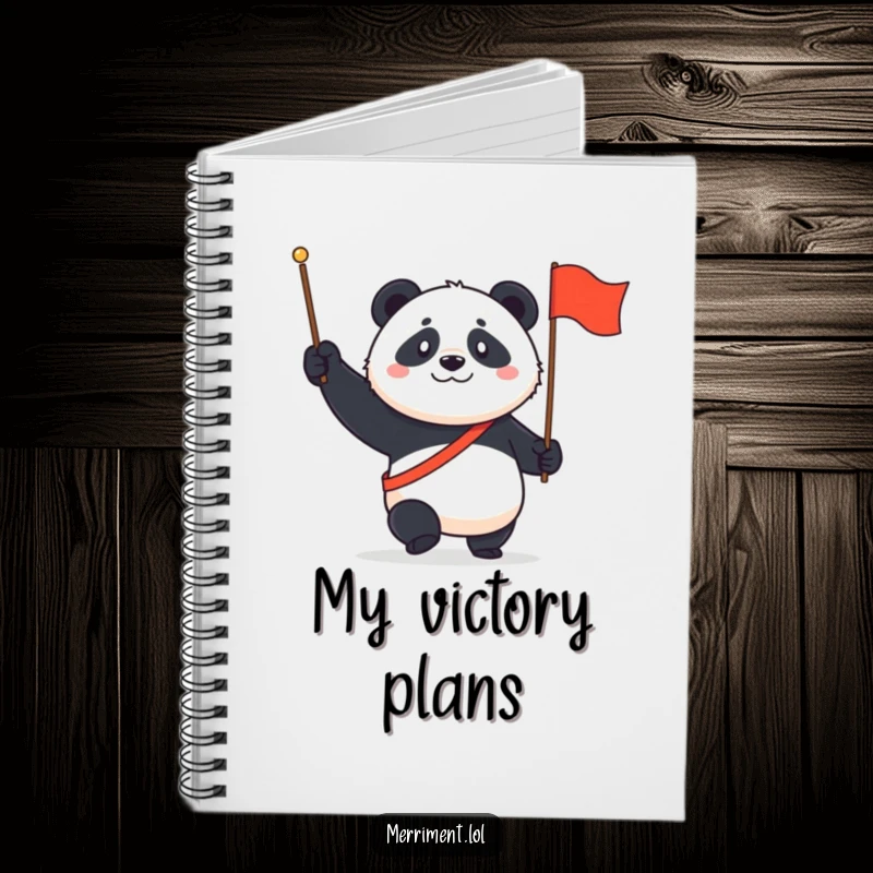 Funny Panda Notebook: A determined panda marches with a tiny flag and a proud grin, ready for notes.