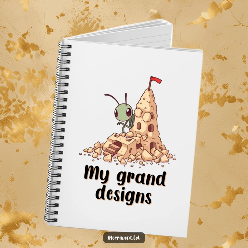Funny tiny ant notebook building a fortress out of crumbs, a humorous and motivational journal.