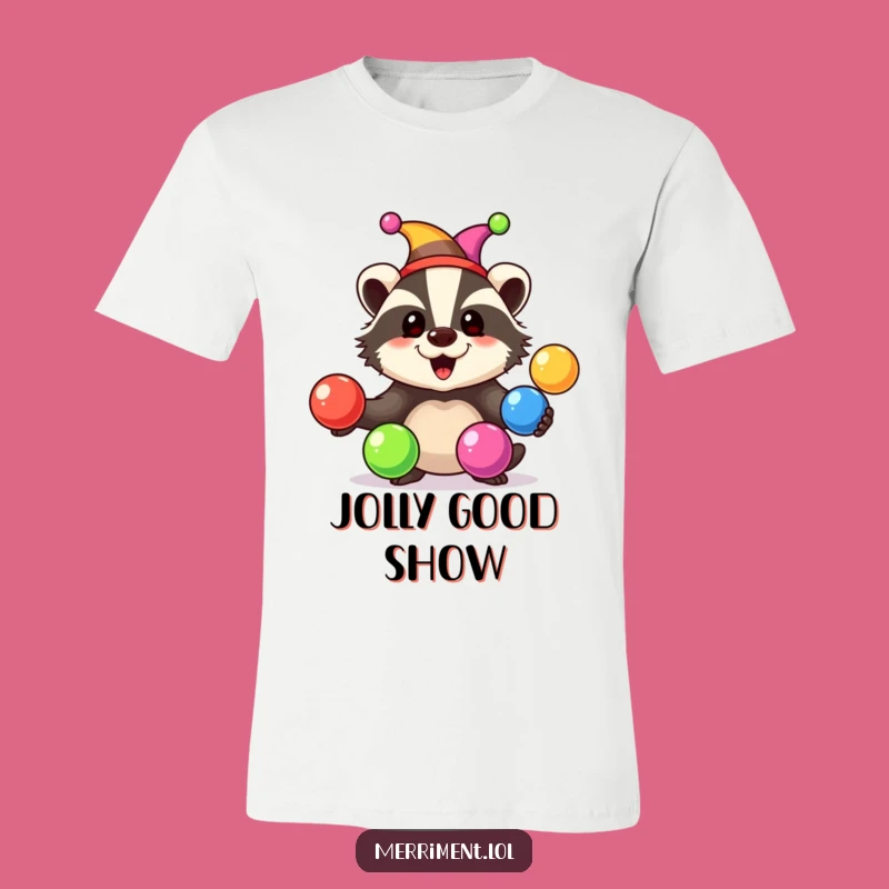 Funny Badger Jester T-Shirt: Juggling laughs with colorful style!