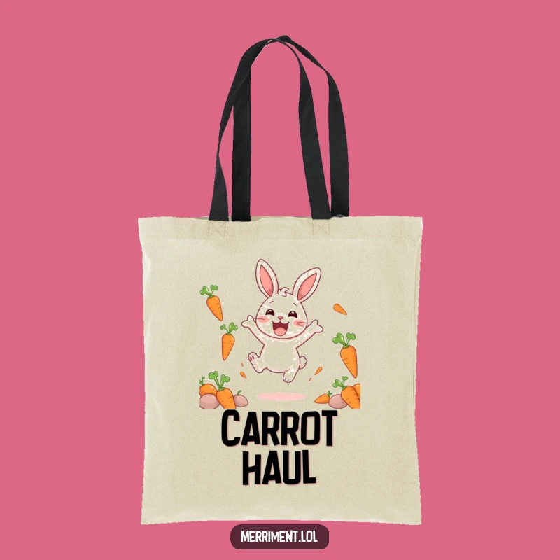 Funny Delighted Rabbit Carrot Tote Bag: Joyful Bouncing Carry-All