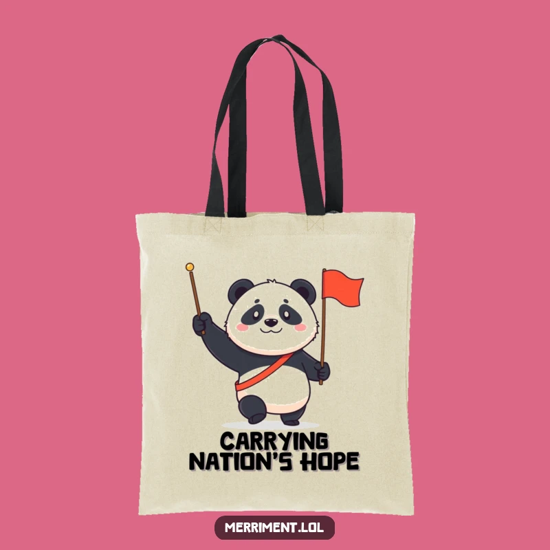 Funny Panda March Tote Bag: Carry your items with a determined panda and a flag, a great funny gift!
