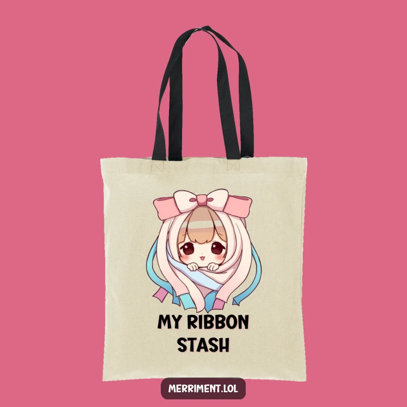Funny Playful Character Tote Bag: Ribbon Peek Art, Perfect Funny Gift