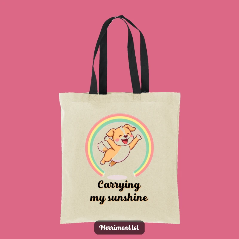 Funny Tote Bag - Dog Rainbow Hoop - Happy Pet Accessory Gift!